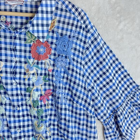 Johnny Was Workshop Taryn Runic 3X Gingham Embroidered Ruffle Cottagecore *FLAW* - Picture 4 of 13